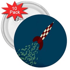 Rocket Ship Space Blue Sky Red White Fly 3  Buttons (10 pack) 