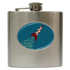 Rocket Ship Space Blue Sky Red White Fly Hip Flask (6 oz)