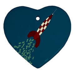 Rocket Ship Space Blue Sky Red White Fly Heart Ornament (Two Sides)