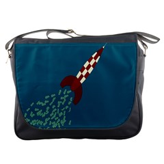 Rocket Ship Space Blue Sky Red White Fly Messenger Bags