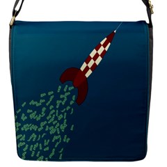 Rocket Ship Space Blue Sky Red White Fly Flap Messenger Bag (S)