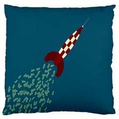 Rocket Ship Space Blue Sky Red White Fly Large Flano Cushion Case (Two Sides)