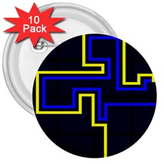 Tron Light Walls Arcade Style Line Yellow Blue 3  Buttons (10 Pack) 