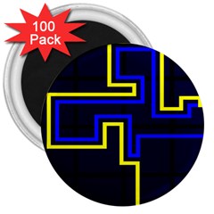 Tron Light Walls Arcade Style Line Yellow Blue 3  Magnets (100 Pack)