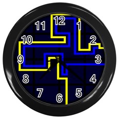 Tron Light Walls Arcade Style Line Yellow Blue Wall Clocks (black)