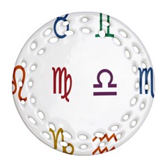 Twelve Signs Zodiac Color Star Round Filigree Ornament (two Sides) by Mariart