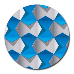 Blue White Grey Chevron Round Mousepads