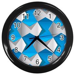 Blue White Grey Chevron Wall Clocks (black) by Mariart