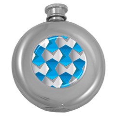 Blue White Grey Chevron Round Hip Flask (5 Oz)