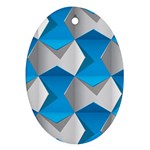 Blue White Grey Chevron Oval Ornament (Two Sides) Back