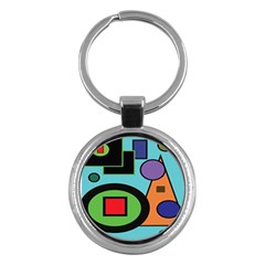 Basic Shape Circle Triangle Plaid Black Green Brown Blue Purple Key Chains (round)  by Mariart