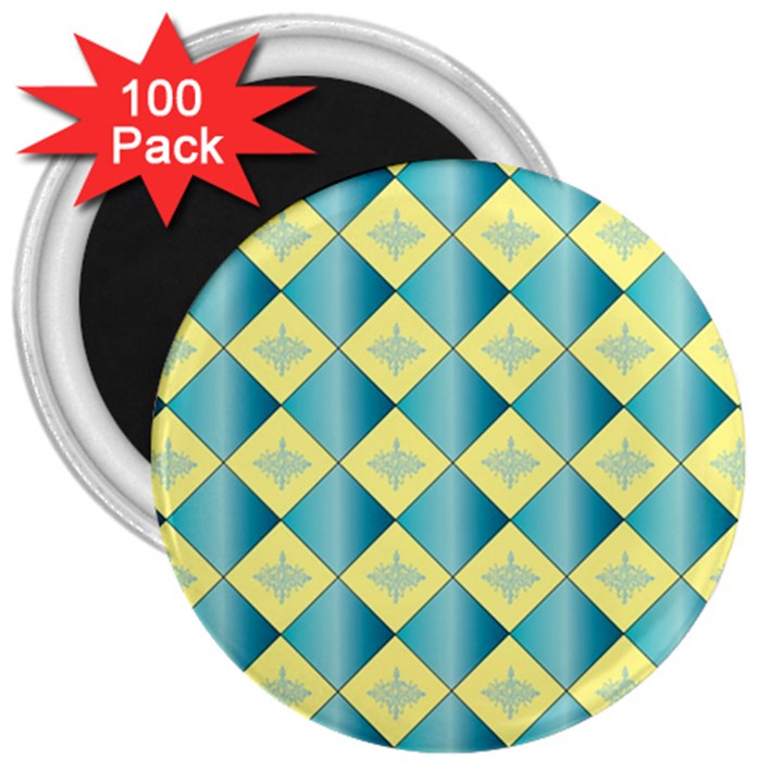 Yellow Blue Diamond Chevron Wave 3  Magnets (100 pack)