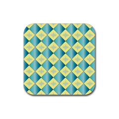 Yellow Blue Diamond Chevron Wave Rubber Coaster (square) 