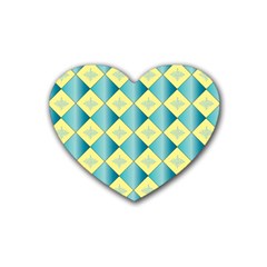 Yellow Blue Diamond Chevron Wave Rubber Coaster (heart) 