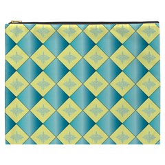 Yellow Blue Diamond Chevron Wave Cosmetic Bag (xxxl)  by Mariart