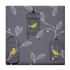 Cagr Bird Leaf Grey Yellow Tile Coasters by Mariart