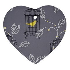 Cagr Bird Leaf Grey Yellow Ornament (heart) by Mariart