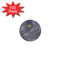 Cagr Bird Leaf Grey Yellow 1  Mini Buttons (100 Pack) 