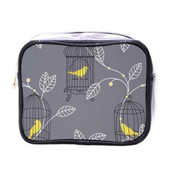 Cagr Bird Leaf Grey Yellow Mini Toiletries Bags by Mariart