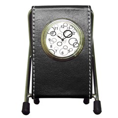 Circle Round Black Grey Pen Holder Desk Clocks by Mariart