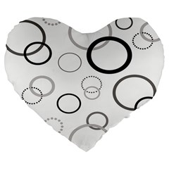 Circle Round Black Grey Large 19  Premium Heart Shape Cushions by Mariart