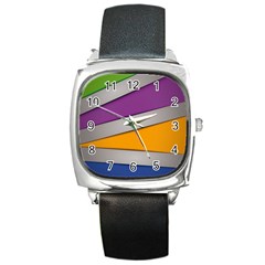 Colorful Geometry Shapes Line Green Grey Pirple Yellow Blue Square Metal Watch
