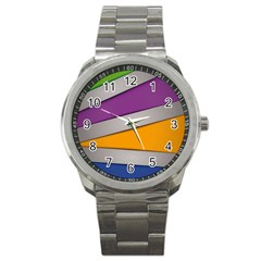 Colorful Geometry Shapes Line Green Grey Pirple Yellow Blue Sport Metal Watch by Mariart