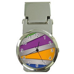 Colorful Geometry Shapes Line Green Grey Pirple Yellow Blue Money Clip Watches