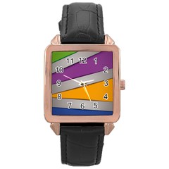 Colorful Geometry Shapes Line Green Grey Pirple Yellow Blue Rose Gold Leather Watch  by Mariart