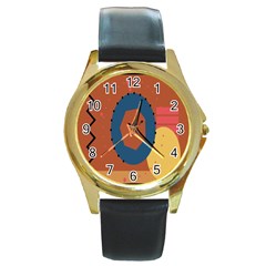 Digital Music Is Described Sound Waves Round Gold Metal Watch by Mariart