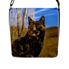 Adult Wild Cat Sitting And Watching Flap Messenger Bag (l)  by dflcprints