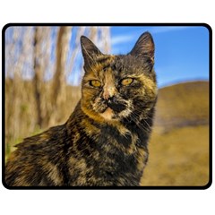 Adult Wild Cat Sitting And Watching Double Sided Fleece Blanket (medium)  by dflcprints