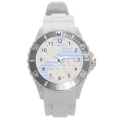 Flower Floral Sunflower Line Horizontal Pink White Blue Round Plastic Sport Watch (l) by Mariart