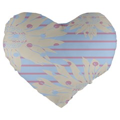 Flower Floral Sunflower Line Horizontal Pink White Blue Large 19  Premium Flano Heart Shape Cushions by Mariart