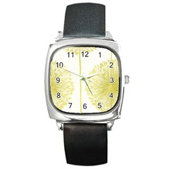 Flower Floral Yellow Square Metal Watch