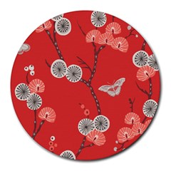 Dandelions Red Butterfly Flower Floral Round Mousepads