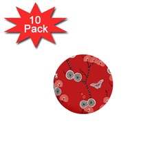 Dandelions Red Butterfly Flower Floral 1  Mini Buttons (10 Pack) 