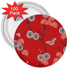 Dandelions Red Butterfly Flower Floral 3  Buttons (100 Pack) 