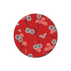 Dandelions Red Butterfly Flower Floral Rubber Round Coaster (4 Pack) 