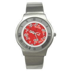 Dandelions Red Butterfly Flower Floral Stainless Steel Watch by Mariart