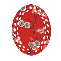 Dandelions Red Butterfly Flower Floral Ornament (oval Filigree)