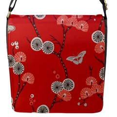 Dandelions Red Butterfly Flower Floral Flap Messenger Bag (s)