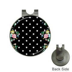 Flower Frame Floral Polkadot White Black Hat Clips With Golf Markers