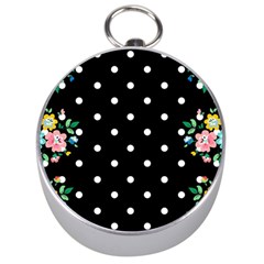 Flower Frame Floral Polkadot White Black Silver Compasses