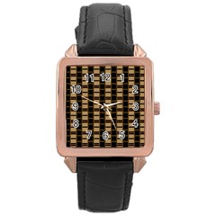 Geometric Shapes Plaid Line Rose Gold Leather Watch 