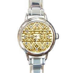 Geometric Seamless Aztec Gold Round Italian Charm Watch by Mariart