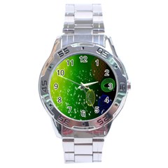 Geometric Shapes Letters Cubes Green Blue Stainless Steel Analogue Watch