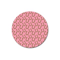 Horse Shoes Iron Pink Brown Magnet 3  (round) by Mariart