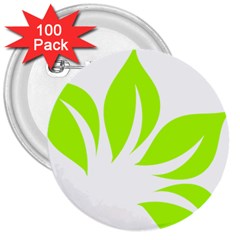 Leaf Green White 3  Buttons (100 Pack) 