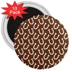 Horse Shoes Iron White Brown 3  Magnets (10 Pack)  by Mariart